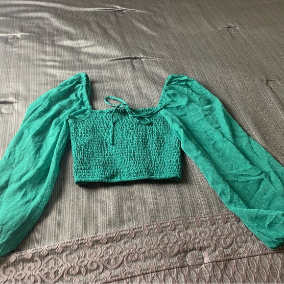 BOG Collective Green Textured Puff Sleeve Blouse Extra Small - Picture 3 of 9